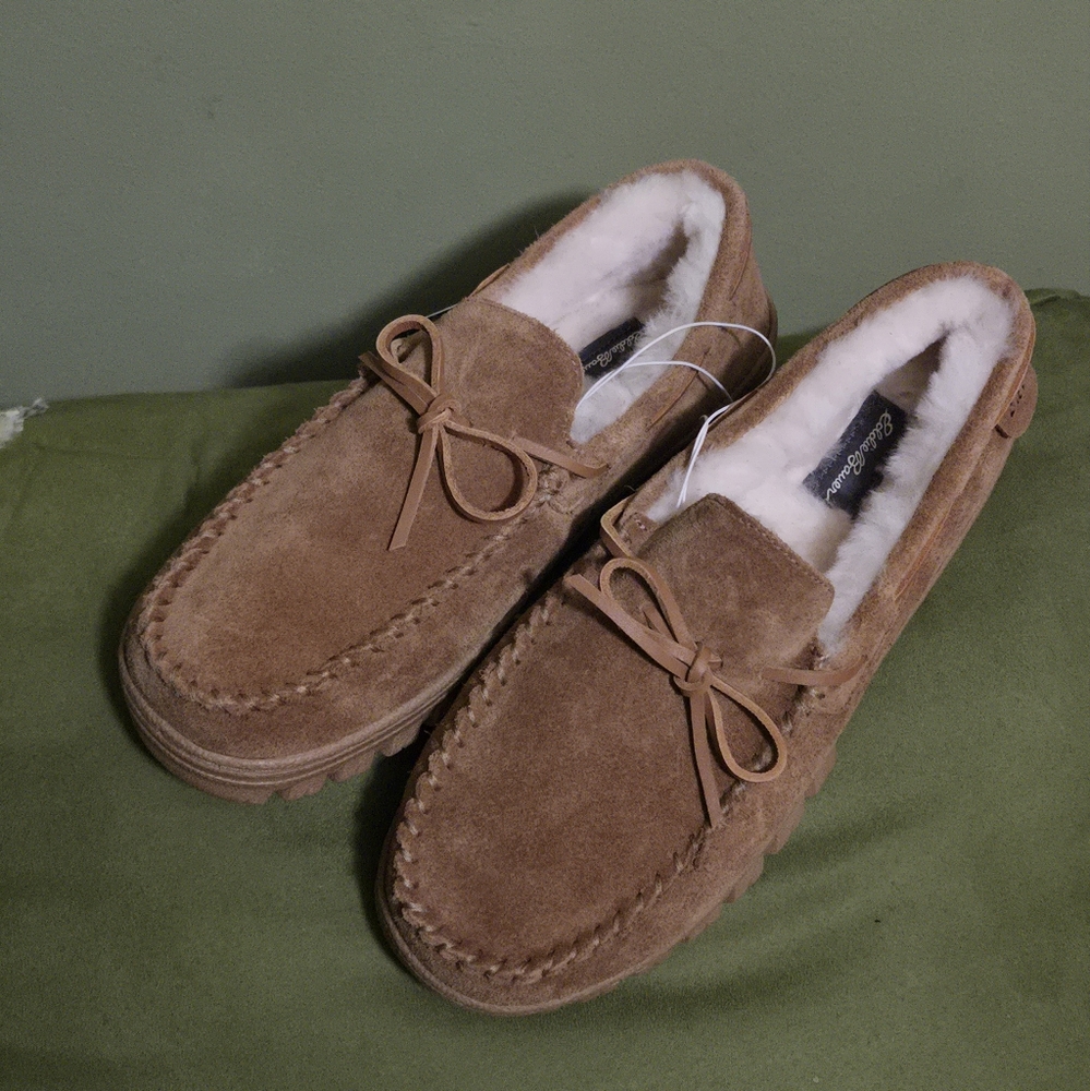 EDDIE BAUER Men's Suede and Shearling Loafer Slippers Size 11 Brown
